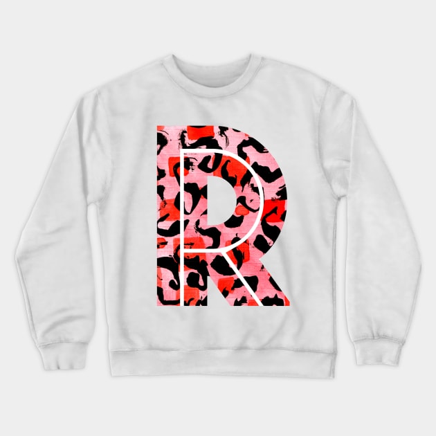 Abstract Letter R Watercolour Leopard Print Alphabet Red Crewneck Sweatshirt by Squeeb Creative